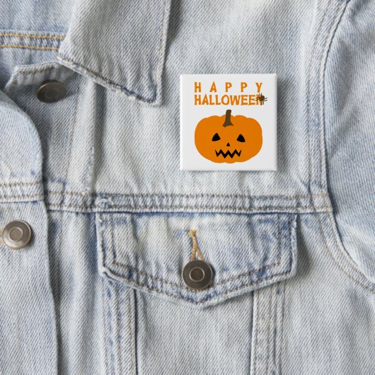 Happy Halloween-tekst en pompoen op witte Button (In situ)