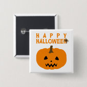 Happy Halloween-tekst en pompoen op witte Button (Voorkant /achterkant)
