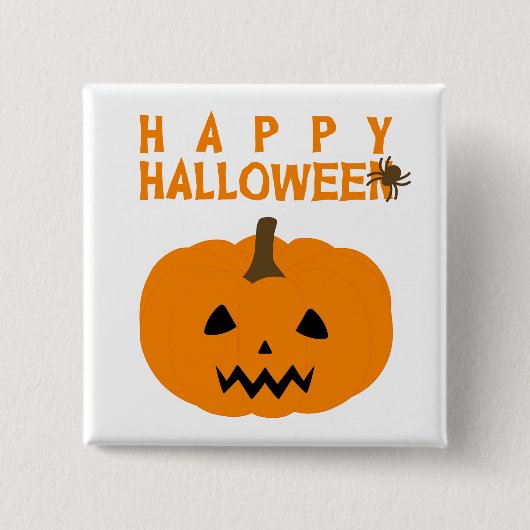 Happy Halloween-tekst en pompoen op witte Button (Voorkant)