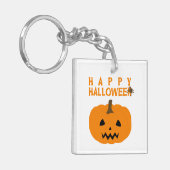 Happy Halloween-tekst en pompoen op witte Sleutelh Sleutelhanger (Voorkant Links)
