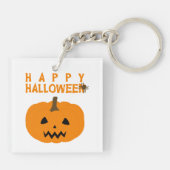 Happy Halloween-tekst en pompoen op witte Sleutelh Sleutelhanger (Achterkant)