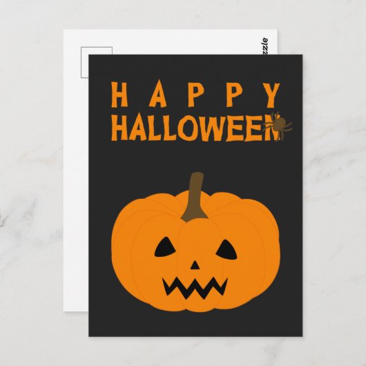 Happy Halloween-tekst en pompoen op zwart Briefkaa Briefkaart (Voorkant / Achterkant)