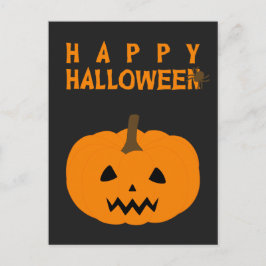 Happy Halloween-tekst en pompoen op zwart Briefkaa Briefkaart