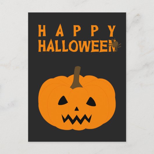 Happy Halloween-tekst en pompoen op zwart Briefkaa Briefkaart (Voorkant)