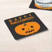 Happy Halloween-tekst en pompoen op zwart Kartonnen Onderzetters (Schuin)