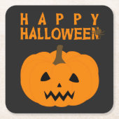 Happy Halloween-tekst en pompoen op zwart Kartonnen Onderzetters (Voorkant)