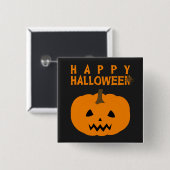 Happy Halloween-tekst en pompoen op zwarte Button (Voorkant /achterkant)