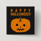 Happy Halloween-tekst en pompoen op zwarte Button (Voorkant)