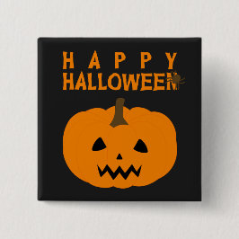 Happy Halloween-tekst en pompoen op zwarte Button