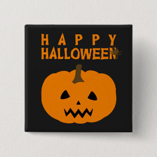 Happy Halloween-tekst en pompoen op zwarte Button