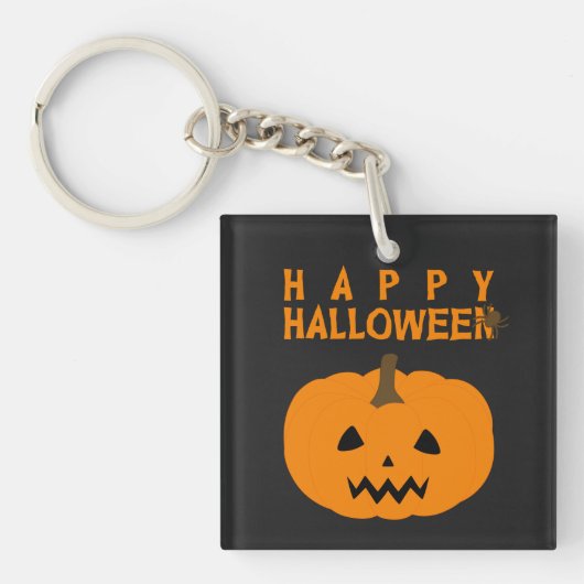 Happy Halloween-tekst en pompoen op zwarte Sleutel Sleutelhanger (Voorkant)
