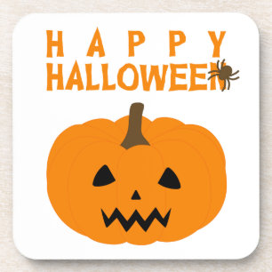 Happy Halloween Text en Pumpkin op White Bier Onderzetter