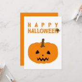 Happy Halloween Text en Pumpkin op White Kaart (Voorkant / Achterkant in situ)