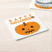 Happy Halloween Text en Pumpkin op White Kartonnen Onderzetters (Schuin)