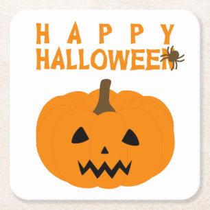 Happy Halloween Text en Pumpkin op White Kartonnen Onderzetters