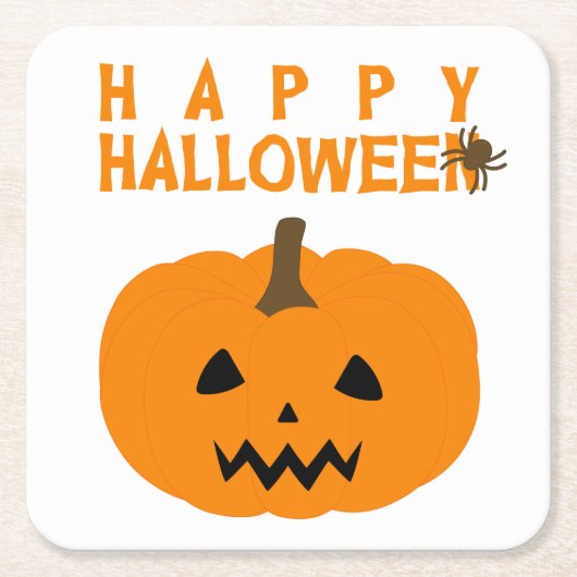 Happy Halloween Text en Pumpkin op White Kartonnen Onderzetters (Voorkant)