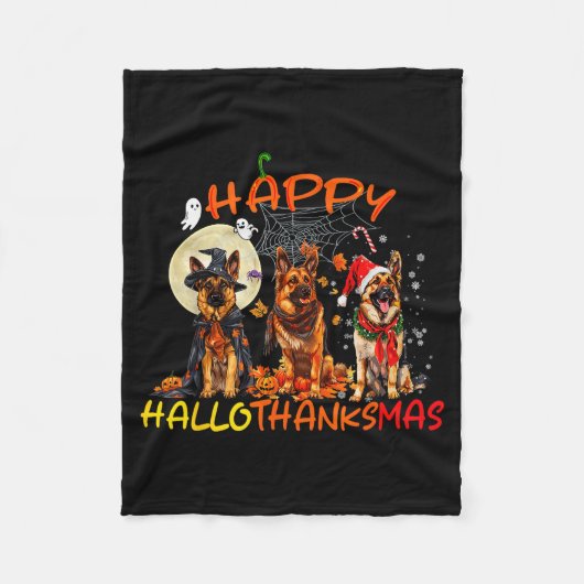 Happy Halloween Thanksgiving Christmas German Shep Fleece Deken (Voorkant)