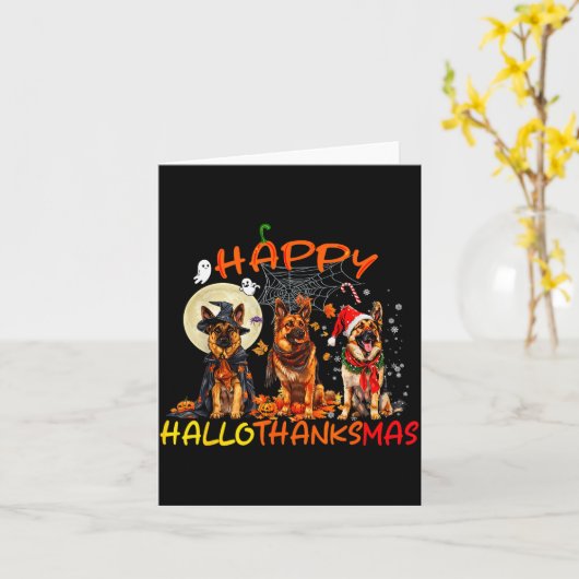 Happy Halloween Thanksgiving Christmas German Shep Kaart (Gele Bloem)