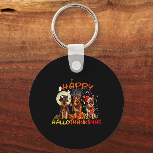 Happy Halloween Thanksgiving Christmas German Shep Sleutelhanger (Voorkant)