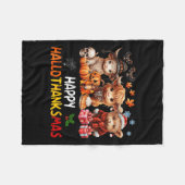 Happy Halloween Thanksgiving Christmas Highland Co Fleece Deken (Voorkant (Horizontaal))