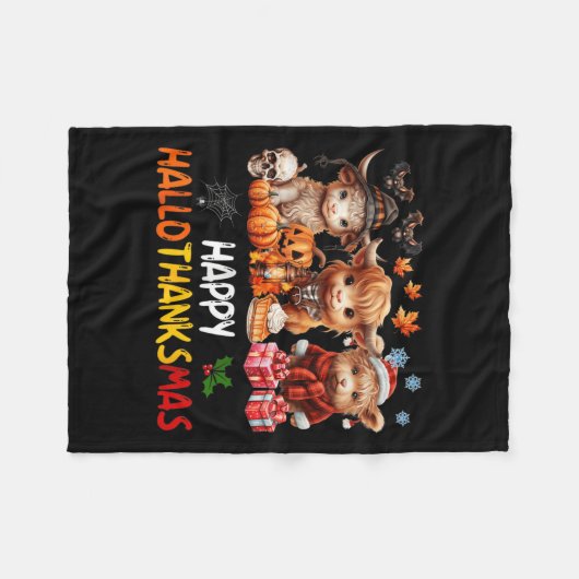 Happy Halloween Thanksgiving Christmas Highland Co Fleece Deken (Voorkant (Horizontaal))
