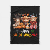 Happy Halloween Thanksgiving Christmas Highland Co Fleece Deken (Voorkant)