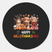 Happy Halloween Thanksgiving Christmas Highland Co Ronde Sticker (Voorkant)