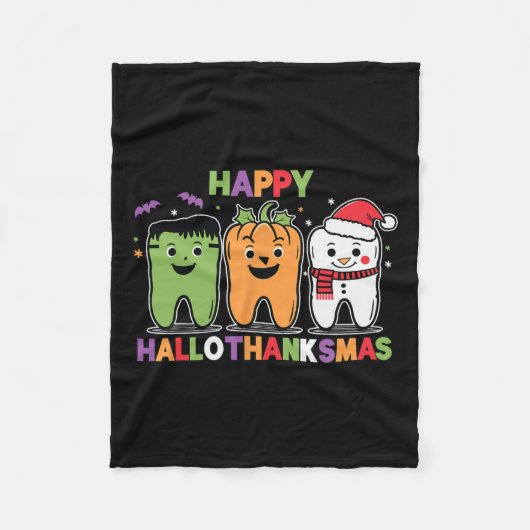 Happy Halloween Thanksgiving KerstHappy Hallo Fleece Deken (Voorkant)
