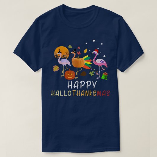 Happy Halloween Thanksgiving Kerstmis Flamingo Pu T-shirt (Design voorkant)