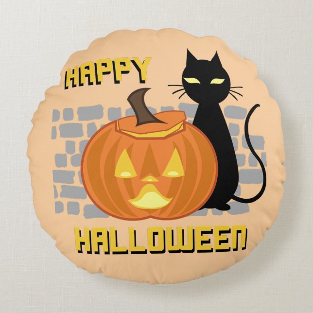 Happy Halloween throw pillow Rond Kussen (Voorkant)