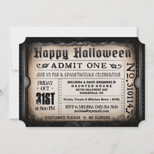 Happy Halloween Ticket Uitnodiging (Voorkant)