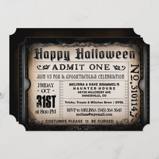 Happy Halloween Ticket Uitnodiging (Voorkant / Achterkant)