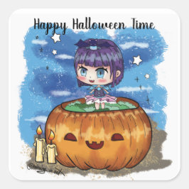 Happy Halloween Time Chibi Pumpkin Vierkante Sticker