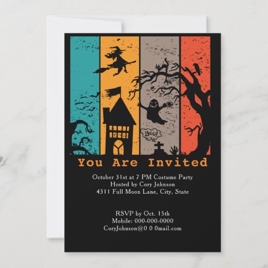 Happy Halloween Time Retro Witch House Ghost Grave Kaart (Achterkant)
