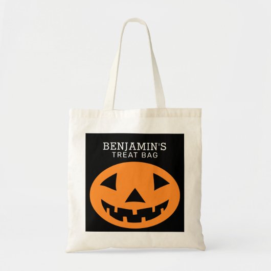 Happy Halloween Treat Bag Naam toevoegen Leuke Pom Tote Bag (Voorkant)