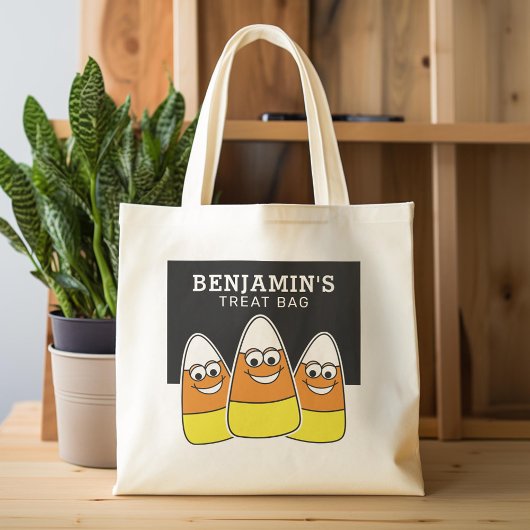 Happy Halloween Treat Custom Name Candy Corn Tote Bag