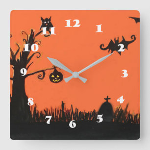 Happy Halloween Tree Pumpkin Square Wall klok