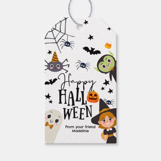 Happy Halloween Trick or treat Kinder Ghost Verjaa Cadeaulabel (Voorkant)