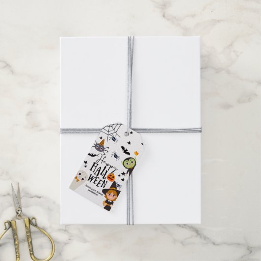 Happy Halloween Trick or treat Kinder Ghost Verjaa Cadeaulabel (Met Touw)