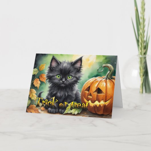 Happy Halloween trick or treat kitten Feestdagen Kaart (Voorkant)