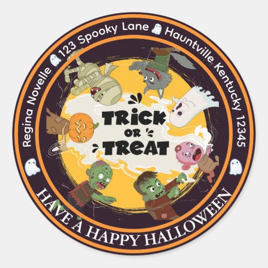 Happy Halloween Trick or treat Monsters Ronde Sticker (Voorkant)