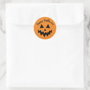 Happy Halloween Trick or treat Oranje pompoen Face Ronde Sticker