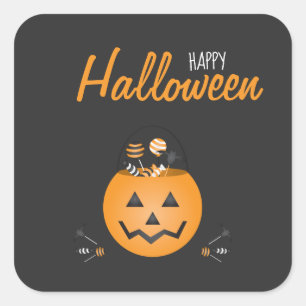 Happy Halloween Trick or treat Pumpkin Bucket Vierkante Sticker