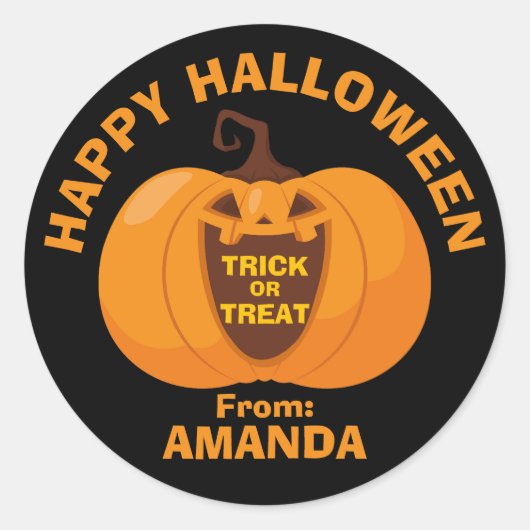 Happy Halloween Trick or treat Spooky Pumpkin Face Ronde Sticker (Voorkant)