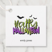 Happy Halloween Typografie met Bats Green ID685 Bedankjes Labels (Voorkant)