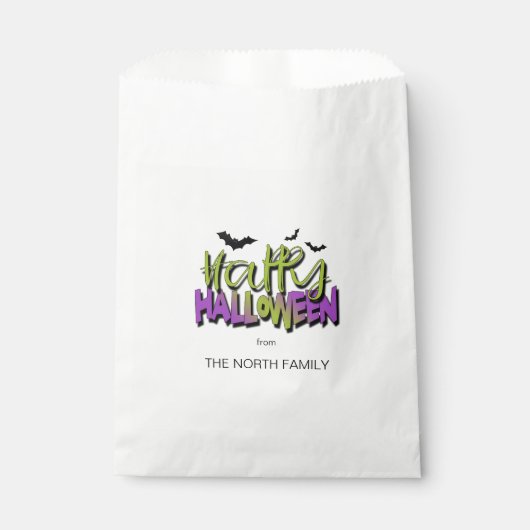 Happy Halloween Typografie met Bats Green ID685 Bedankzakje (Voorkant)