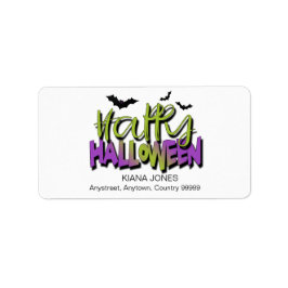 Happy Halloween Typografie met Bats Green ID685 Etiket