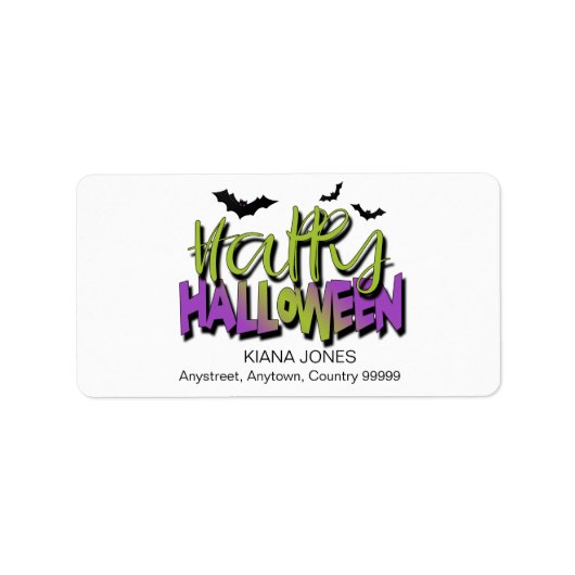 Happy Halloween Typografie met Bats Green ID685 Etiket (Voorkant)