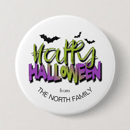 Happy Halloween Typografie met Bats Green ID685 Ronde Button 7,6 Cm