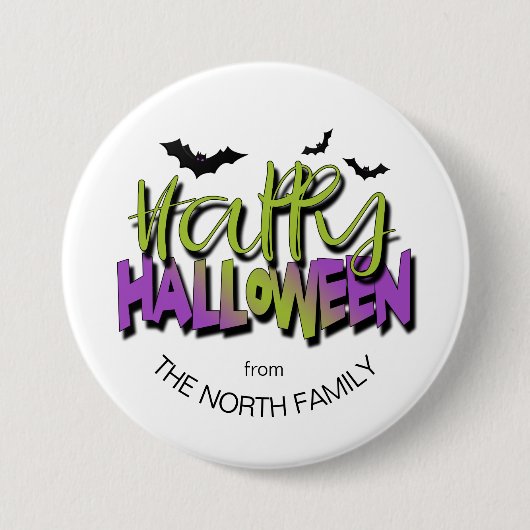 Happy Halloween Typografie met Bats Green ID685 Ronde Button 7,6 Cm (Voorkant)